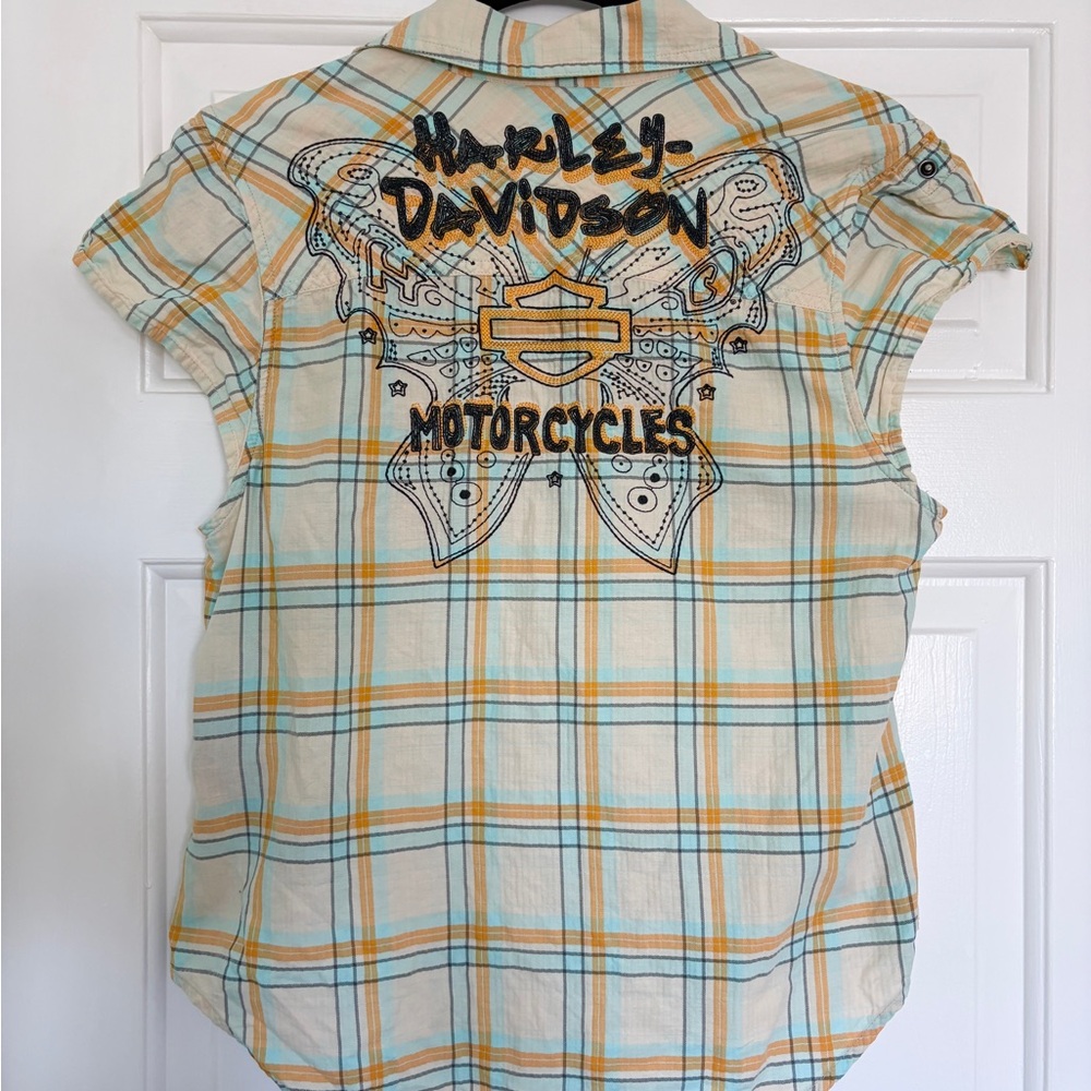 Harley-Davidson Plaid Sleeveless Shirt - Yellow & Teal